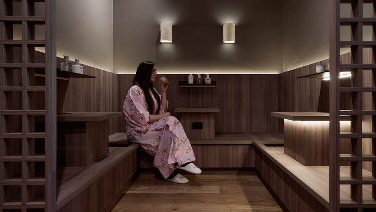 Japanese head spa private treatment room with warm ambient lighting